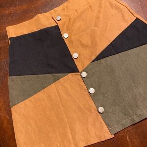 Tan and Black Patchwork Mini Skirt